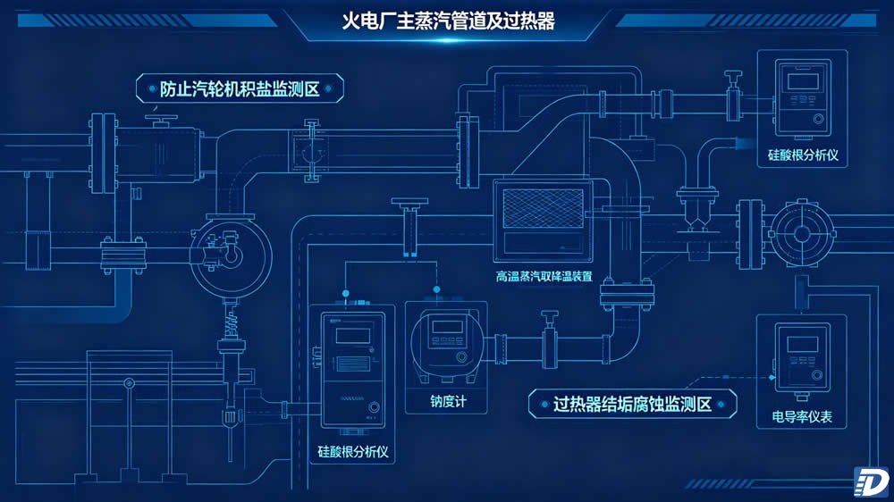 电厂主蒸汽钠离子硅酸根在线监测插画