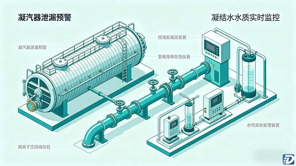 电厂凝汽器凝结水氢电导率钠离子监测示意图