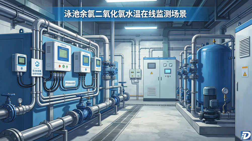 泳池余氯二氧化氯水温在线监测场景