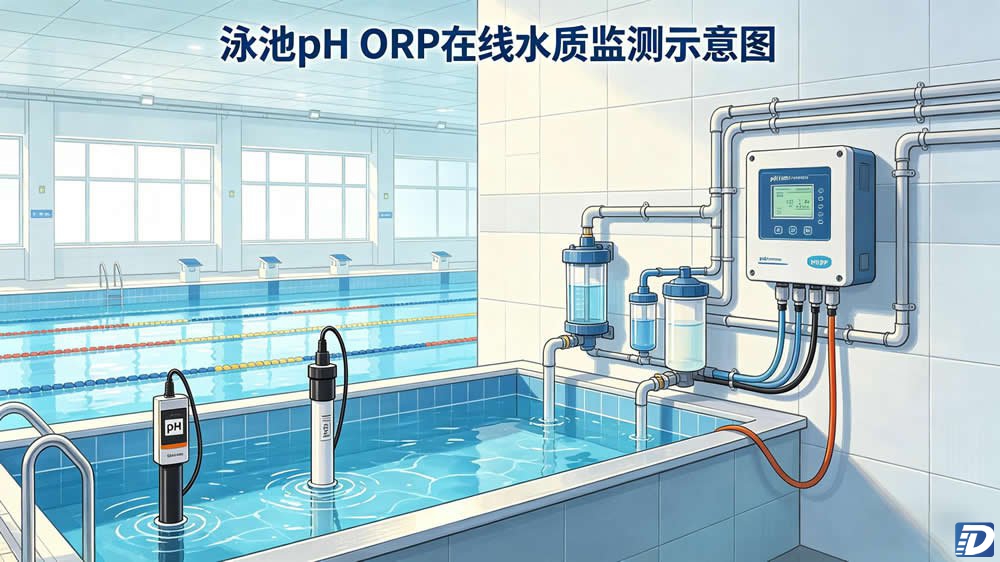 泳池pH、ORP在线水质监测示意图