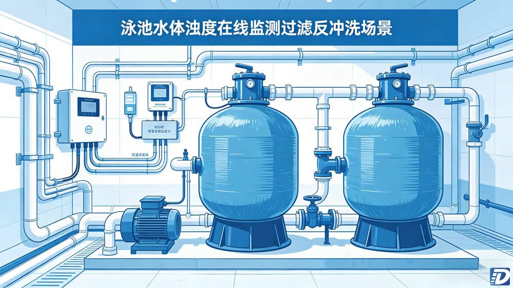 泳池水体浊度在线监测过滤反冲洗场景